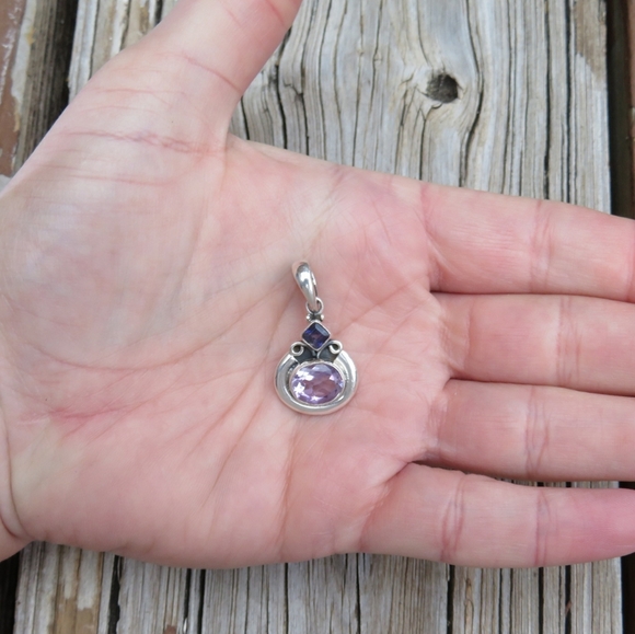 SOLD Vintage 925 Natural Amethyst & Iolite Pendant - Picture 2 of 4